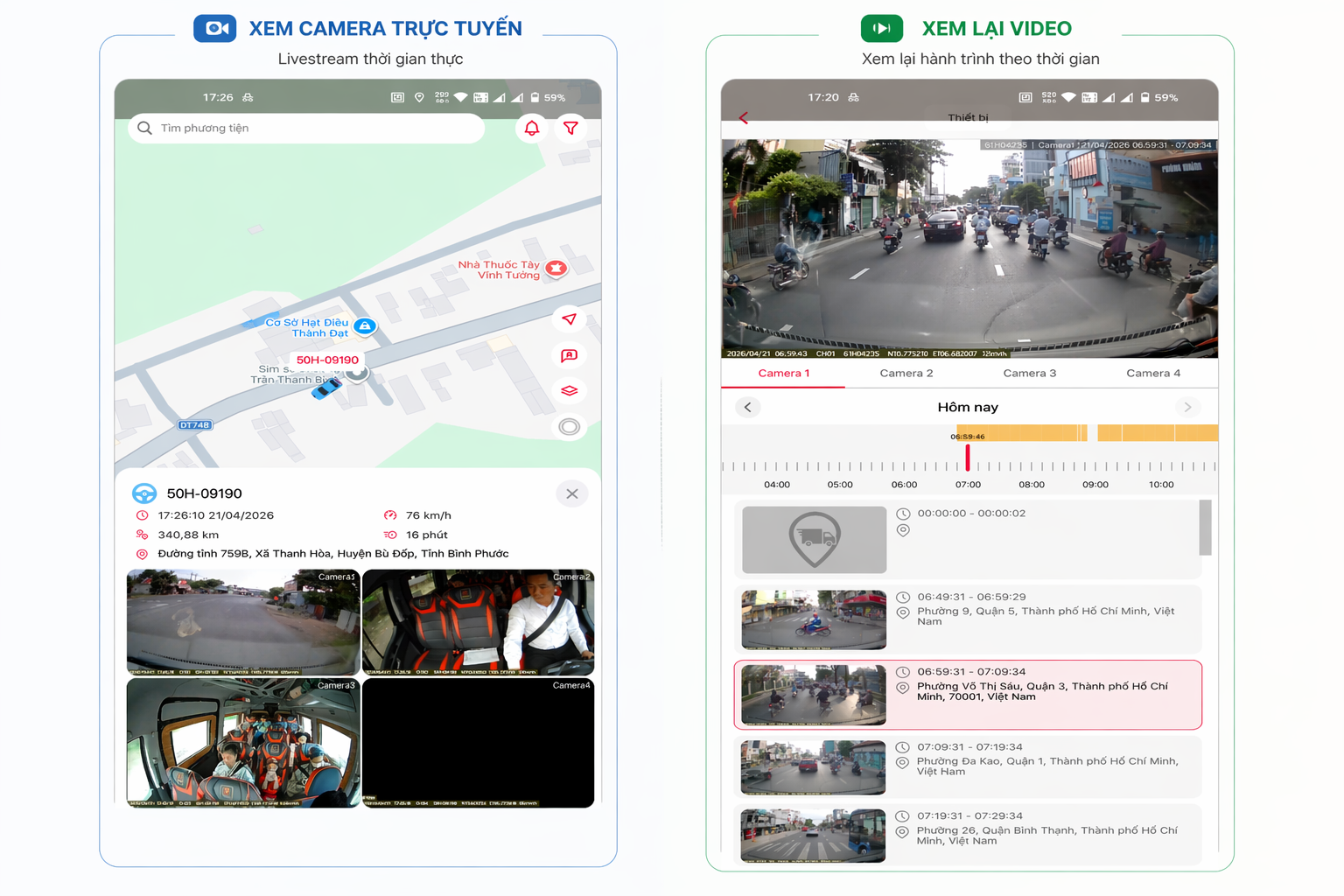 xem camera trực tuyến trên ứng dụng tendo vân tải - dashcam Viettel